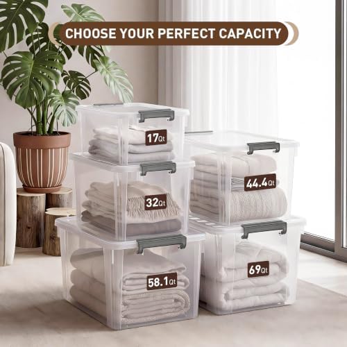 Citylife 6 Packs 44.4 QT Plastic Storage Bins with Lids Large Stackable Storage Containers for Organizing Clear Storage Box for Garage, Closet, Kitchen