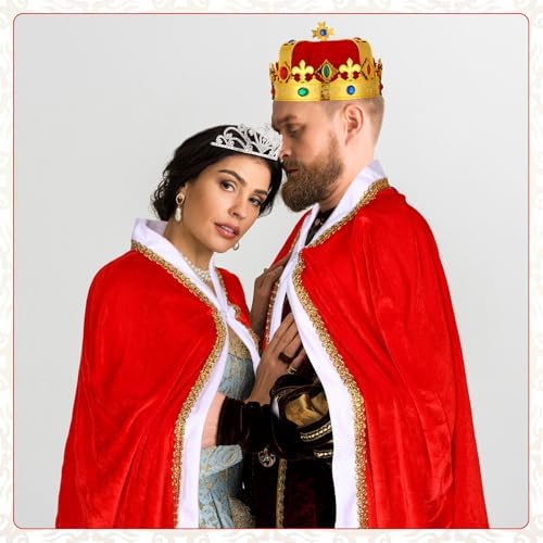 Tisancy 6Pcs King & Queen Costume for Adult Robe Cape Crown Scepter