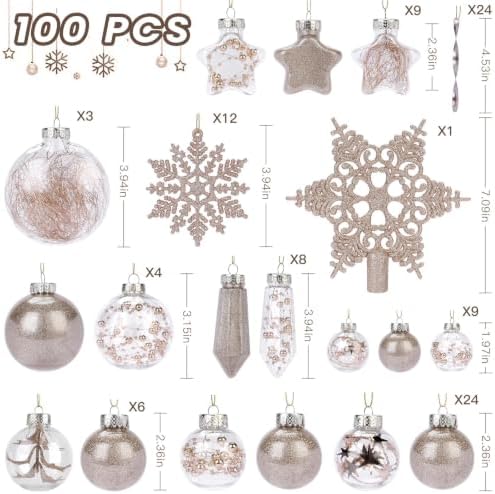SHareconn 100PCS Christmas Tree Ornaments Clear Set, Champagne
