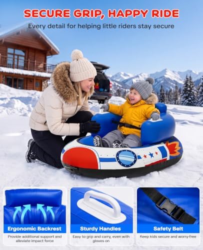 Snow Sled for Toddlers 1-3, Inflatable Snow Tube with Tow Strap