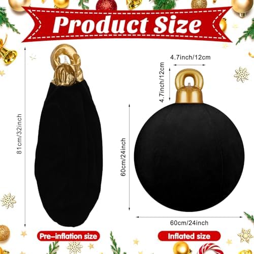 Jetec 3 Pcs 32 Inch Giant Black Velvet Christmas Inflatable Balls