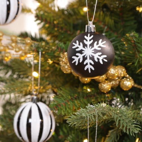 SHareconn 30ct 2.36 Inch Christmas Tree Balls Ornaments, Black & White,60mm