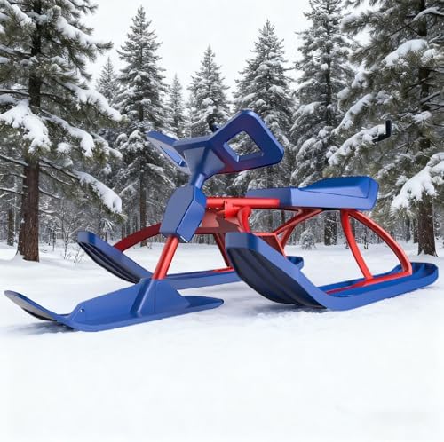 Ski Sled Slider Board/Snow Racer Sled with Steering Handle with Responsive Steering & Shock-Absorbing Column, Heavy Duty Long-Lasting Steel Frame Snow Sled for Kids A