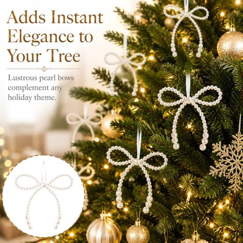DIYDEC 18PCS Christmas Pearl Bow Ornament 4.5in Tree Topper Hanging Decor