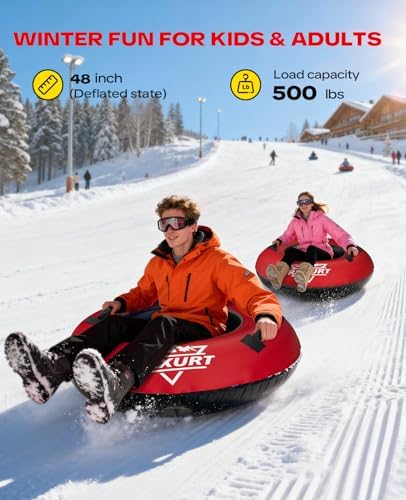 48'' Heavy Duty Snow Tube with Canvas Cover, Snow Sled for Kids & Adults