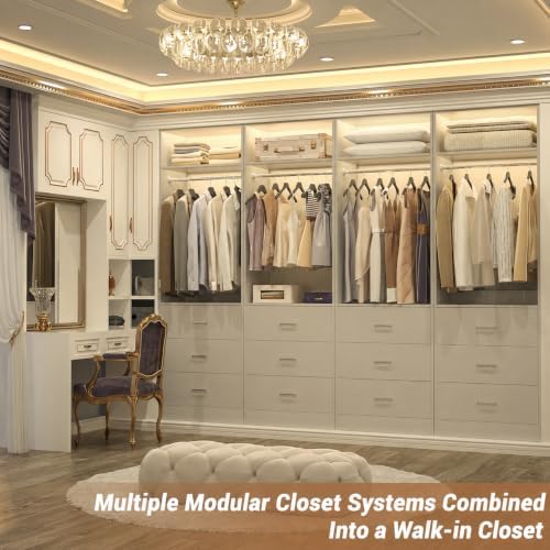 Besiost Freestanding Closet System with 3 Drawers, Wood Closet Organizer