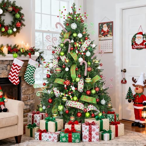 88 Pcs Christmas Tree Ball Ornaments Set, Red Green White