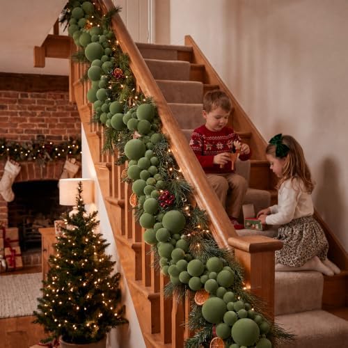 Thiccywoov 9 ft Velvet Christmas Ball Garland Ornament, Green