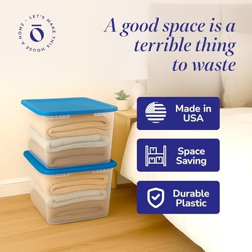 HOMZ Snaplock, Large Clear Plastic Storage Organizer Bins w/Lids, 2-Pack