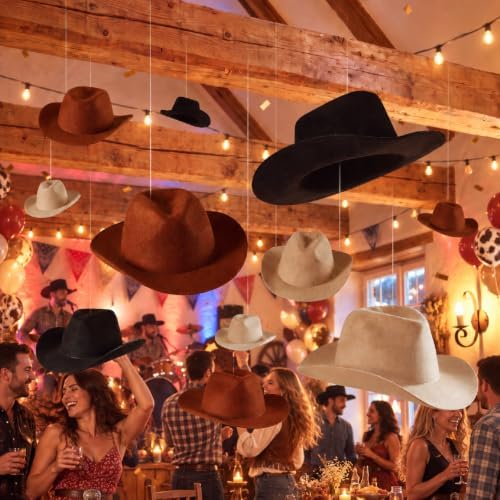 Epakh 12 Pcs 3D Cowboy Hat Hanging Streamers Western Party Decorations
