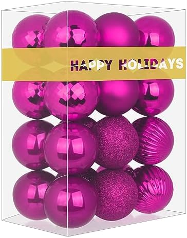 Fuchsia 3.2" Large Christmas Balls - Christmas Tree Decoration Ornaments Shatterproof Hanging Balls for Birthday Halloween Holiday Wedding Decorations Set of 24pcs