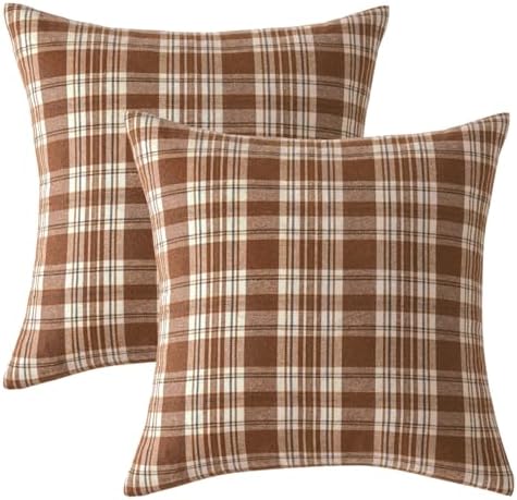 MIULEE Fall Plaid Pillow Covers Scottish Tartan 16x16 Brown