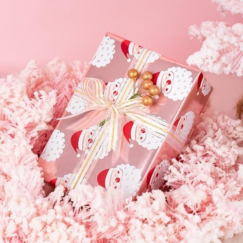 WRAPAHOLIC 30 Inch Reversible Christmas Wrapping Paper - 30 Inch x 33 Feet - Santa Claus Wrapping Paper and Solid Rose Gold Design with Metallic Foil Shine for Chrsitmas, Holiday, Party