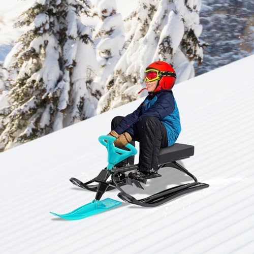 Kids Snow Sled for Sledding, Green Durable Plastic Toboggan for Winter Outdoor Snow, Safe for Toddlers and Children