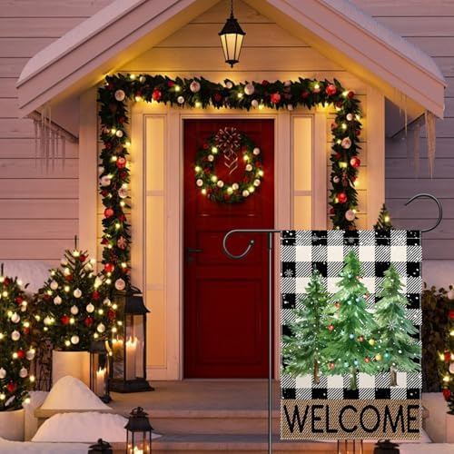 Christmas Trees Garden Flag 12x18 Inch Vertical Double Sided Welcome Christmas Winter Holiday Outside Decorations Burlap Yard Flag