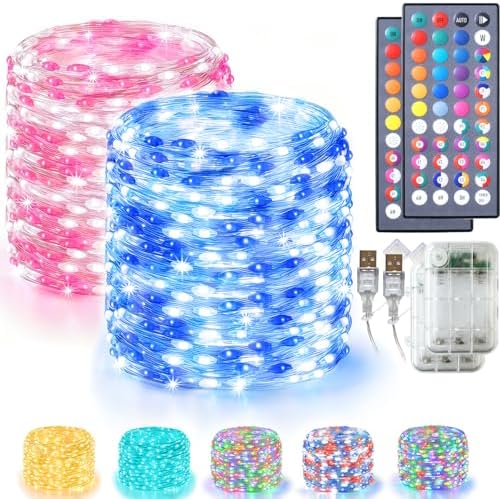 Lovelite Fairy Lights 34 Colors Changing, 2 Pack Total 40FT 120LED Halloween String Lights Battery USB Operated, Waterproof Twinkle Lights with Remote for Holiday Wedding Party Indoor Outdoor