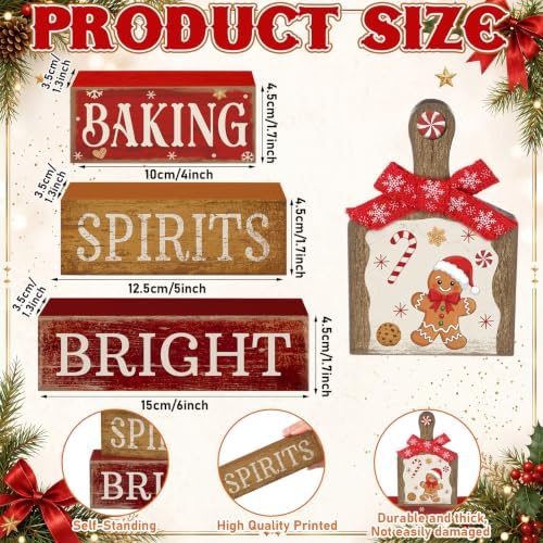 Lineshading 4 Pcs Christmas Table Decor, Gingerbread Baking Spirits Bright