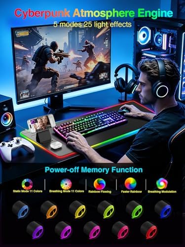 Wireless Charging Mouse Pad with Magnetic Phone Stand, 31.5"x15.8" Large