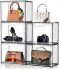 Purse Organizer for Closet,Clear Acrylic Display Case for Handbag Organizer, Purse Storage Box with Magnetic Door, Dustproof Storage Bins for Book, Collectibles, Cosmetic (Grey, 5)