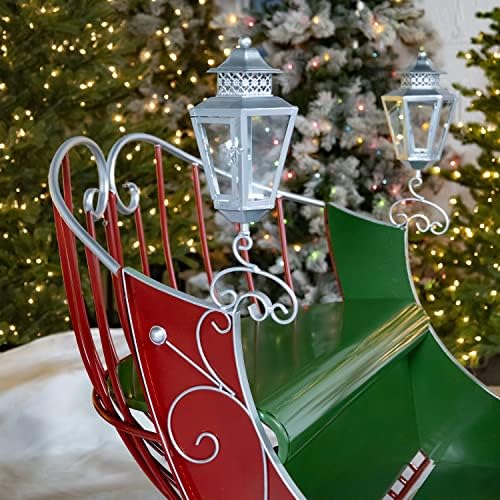 Zaer Ltd. Life-Size Christmas Outdoor Victorian Santa Sleigh, Commercial Christmas Decoration (Red, Green, Silver)