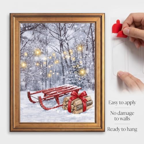 Framed Red Sled in Snowy Forest Art Print in Gold Frame Inch 16x20