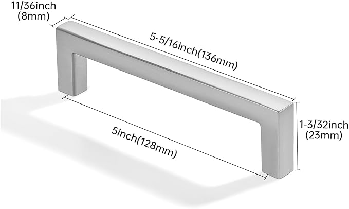 khtumeware 10 Pack 5 inch(128mm) Hole Center Brushed Nickel Cabinet Pulls Solid Heavy-Duty Square Cabinet Handles Drawer Pulls Kitchen Cabinet Hardware Kitchen Handle