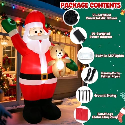 8.5FT Christmas Inflatable Santa Hold Bear, Blow Up Christmas Outdoor Decoration Built in LED Lights, Holiday Xmas Inflatables for Yard Garden Lawn Outhouse Party Decorations