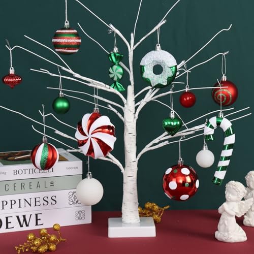 105Ct Red Green and White Christmas Ornaments Set Shatterproof Candy Cane Theme Decorations for Xmas Tree, Donut Polka Dot Assorted Ornaments for Holiday Family Decor (Red Green White)