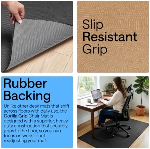 GORILLA GRIP Office Chair Mat for Hard Floors, Under Desk Rug, 45x28 Black