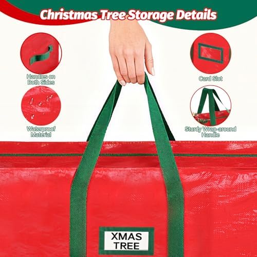 StorageRight Christmas Tree Bag & Ornament Storage Box Set, Water-Resistant 7.5 Ft Tree Storage & 64-Compartment Organizer with Dividers, Tag Pockets & Handles, Heavy-Duty Xmas Decor Containers, Red