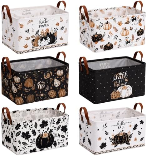 CHENGU 6 Pack Fall Storage Bins Collapsible Retro Autumn Pumpkin Baskets