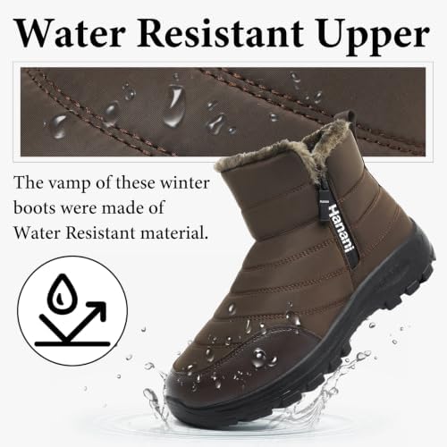 Hanani Mens Winter Snow Boots Fur Lined Warm Ankle Boots Zipper Closure Waterproof Outdoor Boots Men's Lightweight Comfortable Shoes