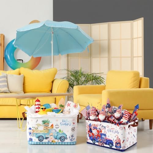 CHENGU 12 Pack Large Holiday Gifts Baskets Empty Collapsible Seasonal Storage Bin St Patricks Day Easter Canvas Laundry Basket Foldable Box with Handle for Home Office Bedroom Clothes Toys