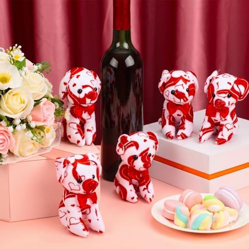 Haull 18 Pcs Valentine Heart Shaped Stuffed Animals Dogs Bulk Gifts 4" Mini Plushies Soft Small Cute Dogs Toys for Kids Adults Party Favors Home