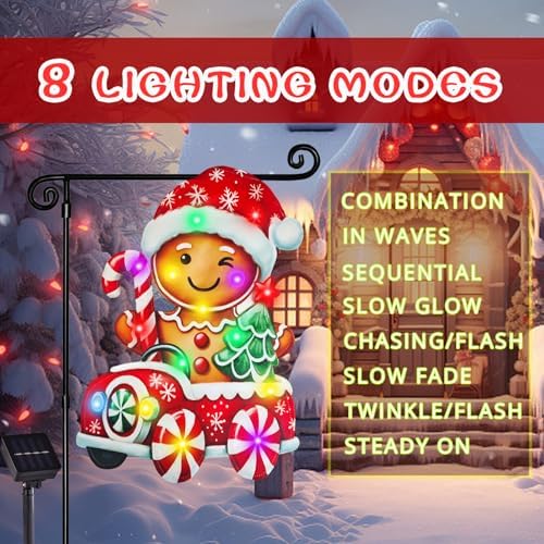 Lighted Christmas Gingerbread Garden Flag Outdoor Decor, 12x18In