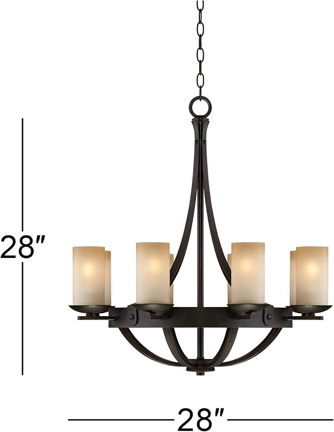 Sperry 28" Wide Bronze Bowl and Scavo Glass 8-Light Chandelier | Industrial Rustic Farmhouse Cylinder Fixture for Cottage Core Dining Room House Foyer Kitchen Island Entryway Bedroom