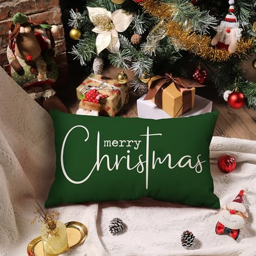 Allorry Christmas Pillow Covers Merry Christmas Throw Pillow Decorative Beige Cotton Cloth Linen Cloth Pillow Cover Sofa Cover Decorative Rectangle Length 12X20 inches