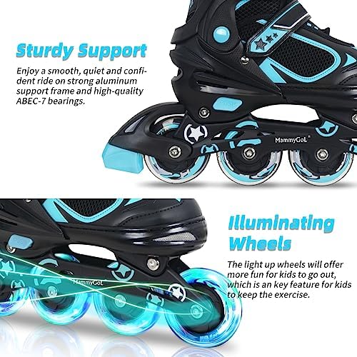 MammyGol Adjustable Inline Skates for Kids Boys Girls Youth Blades Roller Skates with Light up Wheels Ages 4-16