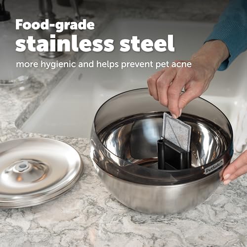 PetSafe HydroSphere 60 oz Stainless Steel Pet Fountain - Filtered Water Fountain for Cats and Small Dogs - Dishwasher Safe - Quiet, Wire-Free Pump - Easy to Clean