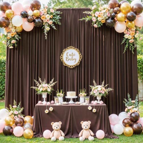 10x10 Brown Backdrop Curtain for Parties Wedding Wrinkle Free Brown Photo Curtains Backdrop Drapes Fabric Decoration for Birthday Party Baby Shower 5ft x 10ft,2 Panels