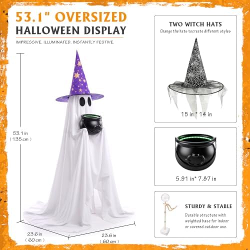 Halloween Candy Ghost Decor with Lighted Cauldron - 53'' Large Ghost Decor