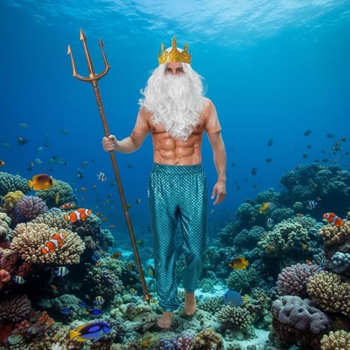 Cutecrop 4 Pcs Halloween Poseidon Merman Costume for Men