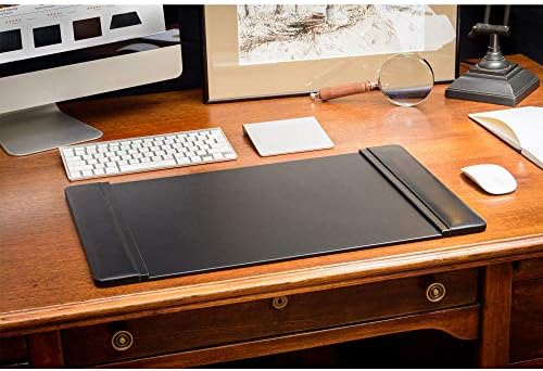 Dacasso Black Leather 22" x 14" Side Rails Desk Pad