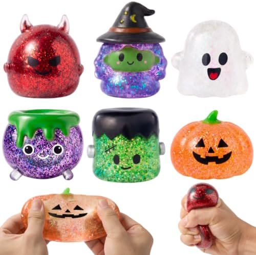 JOYIN 6 PCS Halloween Glitter Squishy Toys, Slow Rising Squishy Toys, Anxiety Relief Stress Balls, Sensory Toy for Kids Teens, Party Favors, Trick or Treating, Classroom Prize