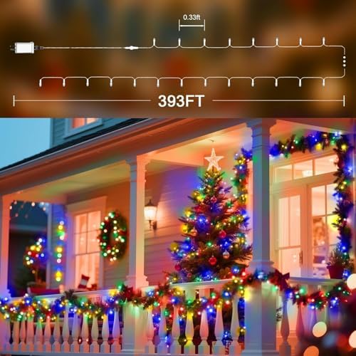 393 FT Christmas Light 1000 LED Xmas Lights Outdoor Christams String Lights Waterproof 8 Modes & Timer, Fairy Lights Plug in for Weeding, Patio, Party, Holiday,Christmas Decor (Multicolour)