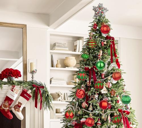 Hollyone 4 Inch Red & Green Christmas Ornaments - 12 Pcs Shatterproof Balls for Xmas Tree Decor & Holiday Party Wreath (Red & Green, 100mm)
