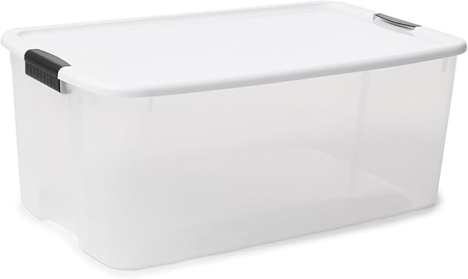 Sterilite 12-Pack Ultra Latching Box, Storage Bins with Lids, Clear Plastic, 116 Quart - Heavy-Duty Organizing Containers for Closet, Bathroom, and Office