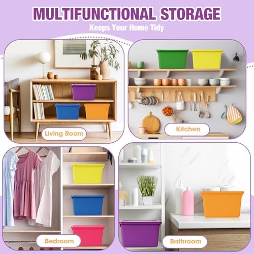 Potchen 6 Pack Small Stackable Storage Bins with Lids, Colorful