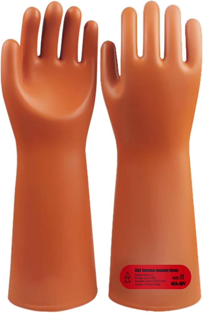 Class 2 Insulated Gloves, ASTM D120, 17000V, 1 Pair, Yellow | High voltage dielectric rubber gloves for linemen & electricians. Electrical safety PPE, arc flash protection.