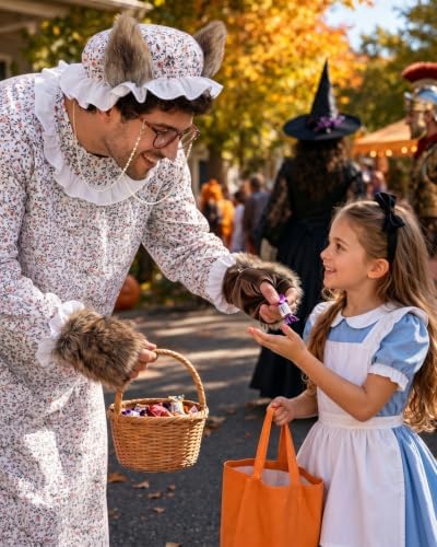 Big Bad Wolf Costume Adult, 5-Piece Granny Wolf Outfit for Men and Women